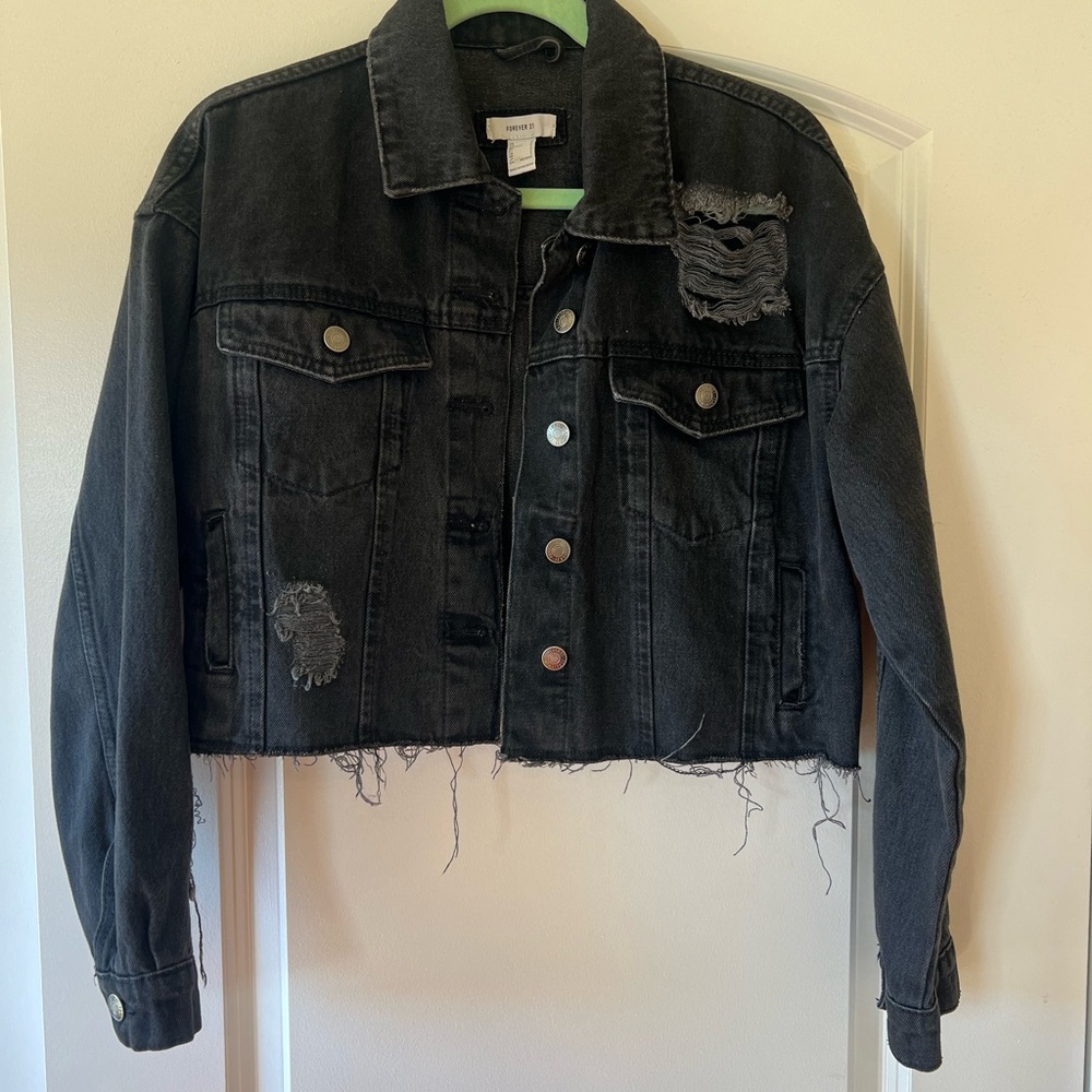 Forever 21 Black Distressed Denim Jacket